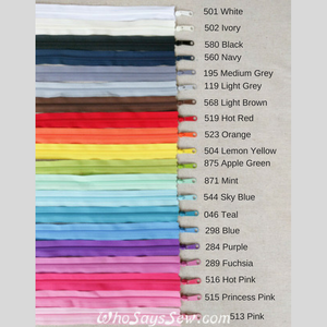  YKK Long Pull Continuous SIZE 3 Nylon/Polyester Chain Zipper in 44 Colours. Perfect for bags