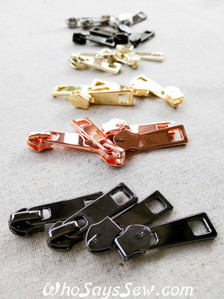 4 ZIPPER SLIDERS/PULLS for Continuous SIZE 5 Nylon Chain Zipper- Long, Shiny w Cutouts
