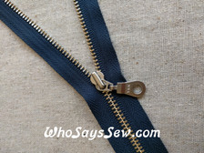 YKK Closed-Ended Gold Metal Zipper with donut pull, NAVY