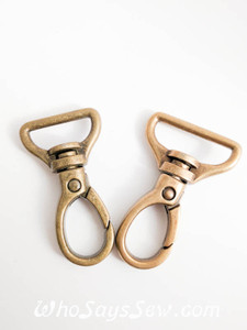 2x Top-Quality 2cm (3/4") OR 2.5cm(1") Swivel Snap Hooks in Antique Brass