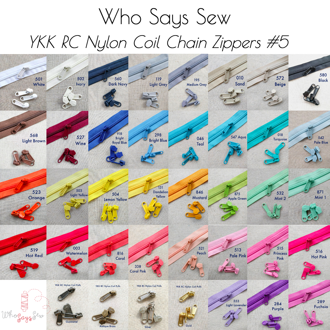 A PAIR OF YKK LONG ZIPPER PULLS FOR YKK SIZE 5 RC NYLON COIL ZIPPER IN 48 COLOURS Who Says Sew