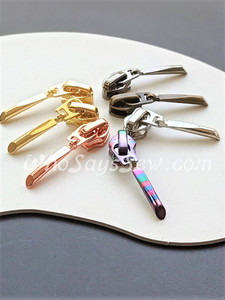 (#5) 4x ZIPPER SLIDERS/PULLS for Continuous SIZE 5 Nylon Chain Zipper, 6 finishes. Long, Slim "Chisel" Shape. Nickel free.