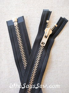 YKK Size 8 Separating/Open Ended 75cm(30") Zipper with Silver Brass Metal Teeth. Heavy Weight for Jackets. BLACK Tape