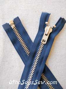 YKK Size 8 Separating/Open Ended 75cm(30") Zipper with Silver Brass Metal Teeth. Heavy Weight for Jackets. DARK NAVY Tape