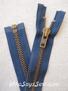 YKK Size 8 Separating/Open Ended 75cm(30") Zipper with Antique Brass Metal Teeth. Heavy Weight for Jackets. DARK NAVY Tape