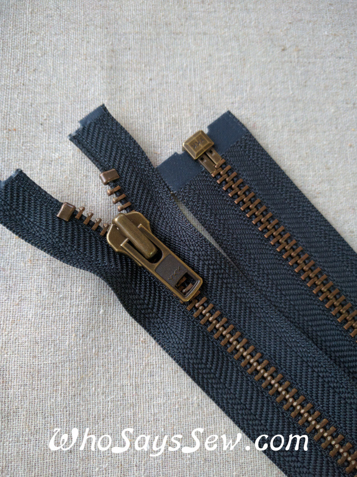 30” Antique Brass Navy Open Ended Coat Zip