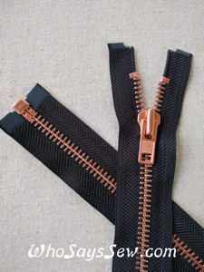 YKK Size 8 Separating/Open Ended 75cm(30") Zipper with Copper/Matte Rose Gold Metal Teeth. Heavy Weight for Jackets. Black Tape