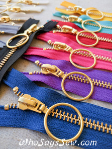 YKK Closed-Ended Golden Brass Metal Zipper with Ring Pull, Size 5, 60cm. 13 Colours