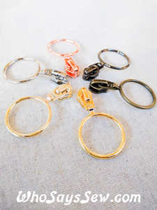 4 ZIPPER SLIDERS/PULLS for Continuous SIZE 5 Nylon Chain Zipper- 3cm BIG RING. 6 Finishes. Nickel Free.