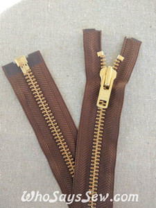 YKK Size 8 Separating/Open Ended 75cm(30") Zipper with GOLDEN Brass Metal Teeth. Heavy Weight for Jackets. Light Brown Tape