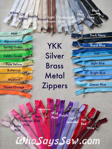 20cm/7.9" YKK Closed-Ended Silver Brass Metal Zipper with Light Ball-Chain Pull, Size 3. Many Colours Available.