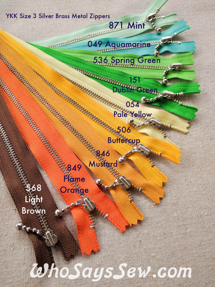 20cm/7.9" YKK ClosedEnded Silver Brass Metal Zipper with Light Ball