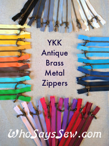 20cm/7.9" YKK Closed-Ended Antique Brass Metal Zipper with Light Ball-Chain Pull, Size 3. Many Colours Available.