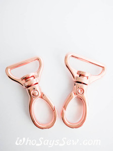 2x Top-Quality 2cm (3/4") OR 2.5cm (1") Swivel Snap Hooks in Rose Gold. Nickel Free