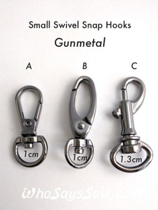 2x Small Swivel Snap Hooks in Gunmetal. 1cm (3/8") or 1.3cm (1/2"). Nickel Free