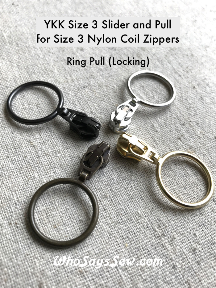 3) 4x YKK 2cm RING AUTO-LOCK ZIPPER SLIDERS/PULLS for Continuous