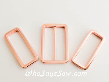 3.2 cm (1 1/4") Alloy Rectangle Rings and Slider(Tri-Glides). 3 Nickel Free Finishes in Rose Gold, Silver and Gunmetal