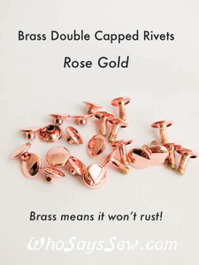 Brass 9mm ROSE GOLD Double Cap Rivets. 3 Shank Sizes 6mm, 8mm and 10mm.