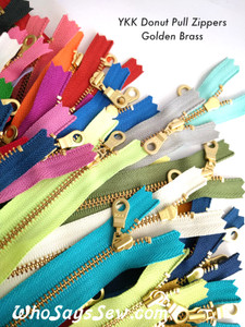 *CHOOSE 20 ZIPPERS IN 5 COLOURS* 20cm/25cm/30cm (8"/10"/12")YKK Closed-Ended Golden Brass Metal Zipper with Donut Pull. Nickel Free