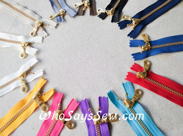 *CHOOSE 12 ZIPPERS IN 4 COLOURS* 60cm/23.6" YKK Closed-Ended Golden Brass Metal Zipper with Donut Pull, Size 5. 13 Colours