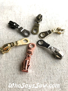 (#5) *Size 5* 4 ZIPPER SLIDERS/PULLS for Continuous SIZE 5 Nylon Chain Zipper- DONUT Shaped. 6 Finishes. Nickel Free.