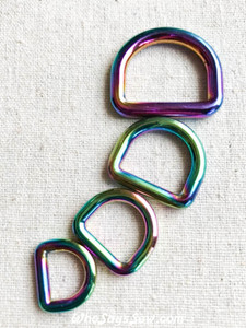Rainbow Iridescent Alloy Round Edge D-Rings in 1.25cm(1/2"), 1.5cm (5/8"), 2cm (3/4"), 2.5cm(1")