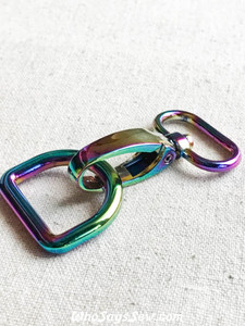 Rainbow Iridescent Swivel Snap Hook and D-Ring Sets in 1.25cm(1/2"), 1.5cm (5/8"), 2cm (3/4") or 2.5cm (1")