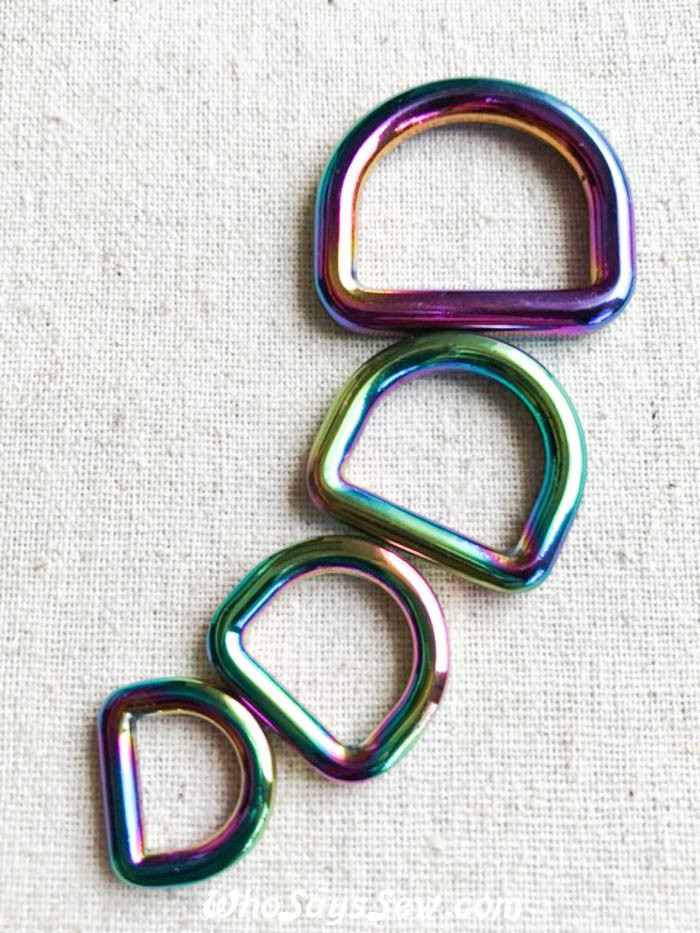 Rainbow Iridescent Swivel Snap Hook and D-Ring Sets in 1.25cm(1/2), 1.5cm ( 5/8), 2cm (3/4) or 2.5cm (1) - Who Says Sew
