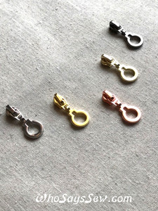 (#3) 4x ZIPPER SLIDERS/PULLS for Continuous SIZE 3 Nylon Chain Zipper- "KEYHOLE". 6 Finishes. Nickel Free.