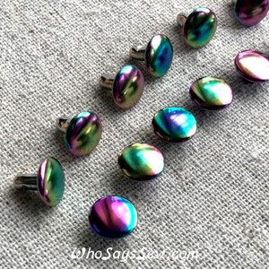Brass 8mm RAINBOW IRIDESCENT Double Cap Rivets. 3 Shank Sizes 6mm, 8mm and 10mm.