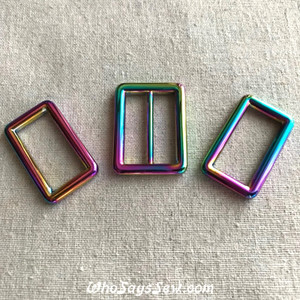 Rainbow Iridescent 3.2cm (1 1/4") Alloy Round Edge Rectangular Rings and Sliders (Tri-Glides)