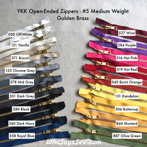 YKK Size 5 Separating/Open-Ended Zipper with GOLDEN Brass Metal Teeth. Medium Weight for Jackets. 18 Tape Colours.  25CM (10") TO 70CM (27.6")