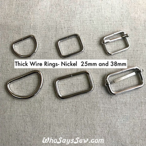 10x 2.5cm (1") or 3.8cm (1 1/2") Thick Wire Chunky Metal D-Rings, Rectangle Rings OR Adjustable Sliders in Shiny Nickel.