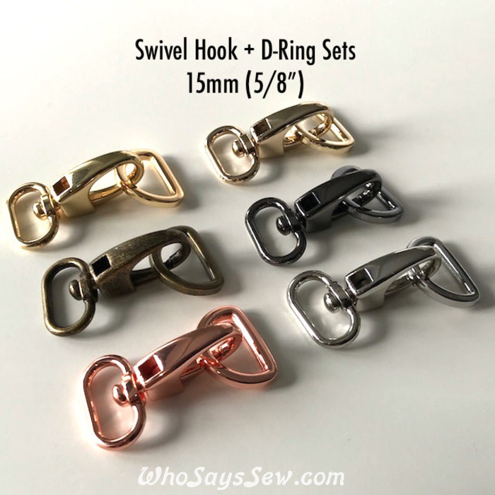 2 SETS x 1.5cm (5/8) Swivel Snap Hooks and D-Rings in 6 High
