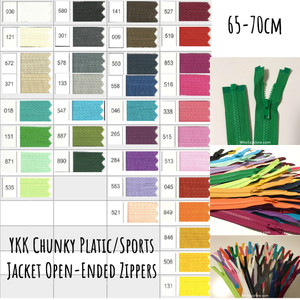 65cm-70cm(25.6"-27.6") YKK Size 5 Chunky Moulded Plastic Separating/Open Ended Zipper. Medium Weight for Jackets/Vests. 24 Colours