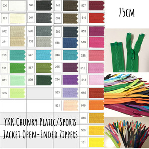 75cm(29.6") YKK Size 5 Chunky Moulded Plastic Separating/Open Ended Zipper. Medium Weight for Jackets/Vests. 23 Colours