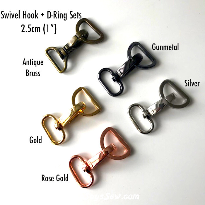 2 SETS x 2.5cm (1") Swivel Snap Hooks and DRings in 6 High Quality