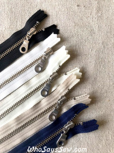 BULK LOT of 10 Zippers x 10cm/12cm/15cm/18cm(4"/4.7"/6"/7") YKK Closed-Ended Silver Brass Metal Zipper with Donut Pull.