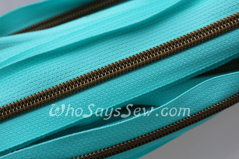(5) *SIZE 5* Zipper Tape Only 1m Antique Brass Metallic Nylon Chain