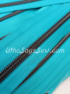 (#5) *SIZE 5* Zipper Tape Only- 1m Gunmetal  Metallic Nylon Chain/Continuous Zip on Teal TAPE