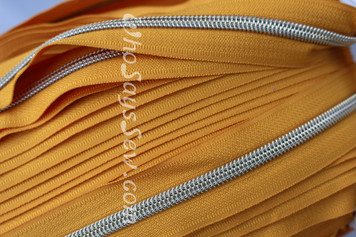  (#5) *SIZE 5* Zipper Tape Only- 1m Light Gold Metallic Nylon Chain/Continuous Zip on Mustard TAPE