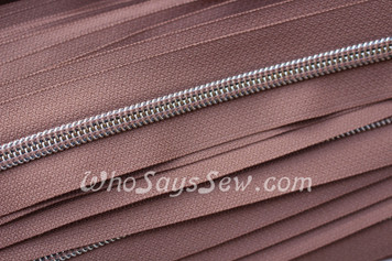(#5) *SIZE 5* Zipper Tape Only- 1m Gold Metallic Nylon Chain/Continuous Zip on Light Brown TAPE