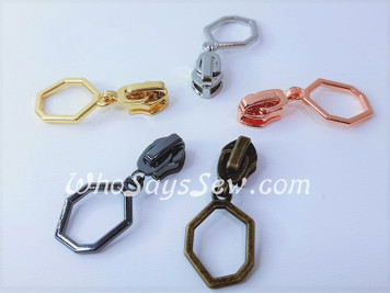 (#5) *Size 5* 4 ZIPPER SLIDERS/PULLS for Continuous Nylon Chain Zipper- "Terrain". 5 Finishes. Nickel Free.