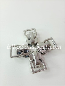 (#5) *Size 5* 4 ZIPPER SLIDERS/PULLS for Continuous SIZE 5 METAL TEETH Chain Zipper- Mini-D. Silver Only. Nickel Free.