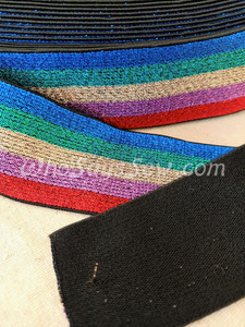 4cm (1.5") Wide SUPER Soft Bright Rainbow Stripes  on Black Sparkly Waistband Elastic- By the Metre