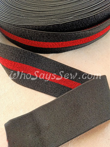 4cm (1.5") Wide SUPER Soft Black and Red TRI-STRIPE Sparkly Waistband Elastic- By the Metre