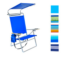 Deluxe 4 position Aluminum Beach Chair with Canopy Shade & Storage Pouch