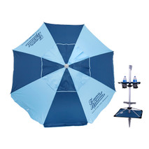 7 ft Fiberglass Tommy Bahama Beach Umbrella for Sand with Integrated Superior Anchor Base, Integrated Table, Telescopic Aluminum Pole, UPF 50+, Tilt