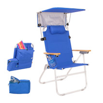 17" High Seat Beach Chair with Canopy for Adults, Cooler / Storage Pouch, 300 lb