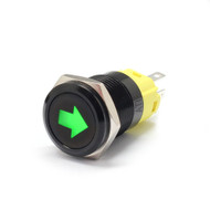 Alpinetech 16mm 5/8" Black Bezel LED Pushbutton Switch with Symbol (Turn Signal)